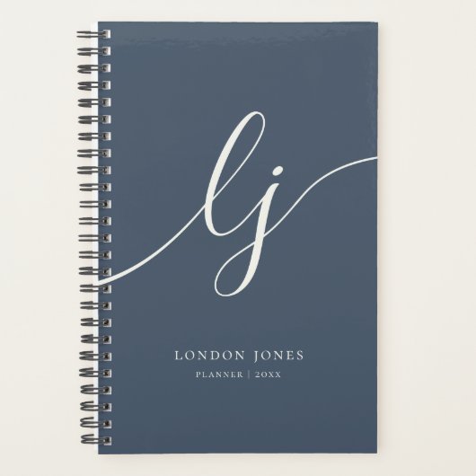 Monogram Initials Business Planner Script Navy プランナー手帳 (正面)