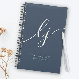 Monogram Initials Business Planner Script Navy プランナー手帳