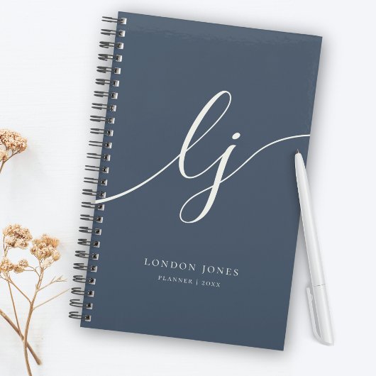 Monogram Initials Business Planner Script Navy プランナー手帳