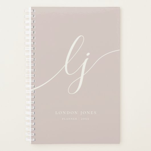 Monogram Initials Business Planner Script Pink プランナー手帳 (正面)
