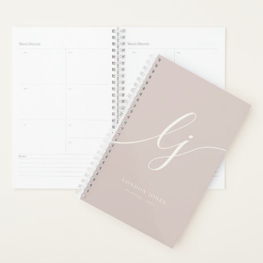 Monogram Initials Business Planner Script Pink プランナー手帳 (ディスプレー)