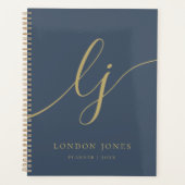 Monogram Initials Chic Navy Gold Business Planner プランナー手帳 (正面)