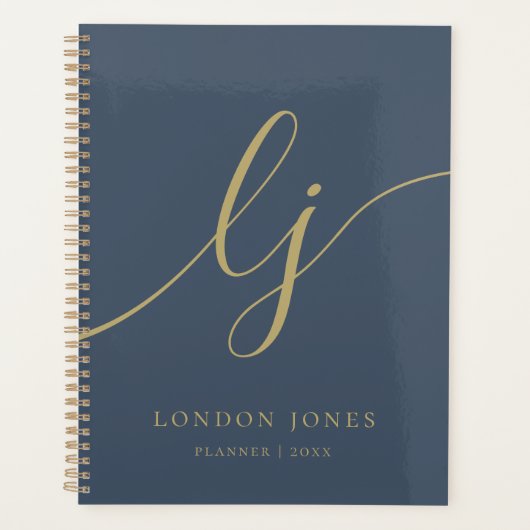 Monogram Initials Chic Navy Gold Business Planner プランナー手帳 (正面)