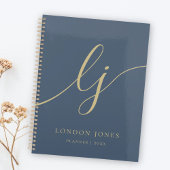 Monogram Initials Chic Navy Gold Business Planner プランナー手帳