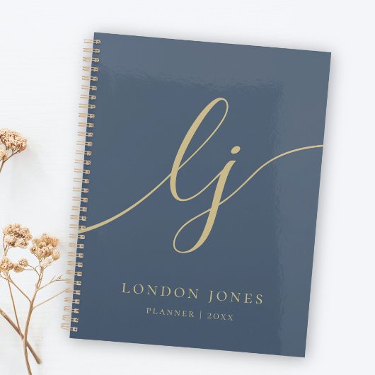 Monogram Initials Chic Navy Gold Business Planner プランナー手帳