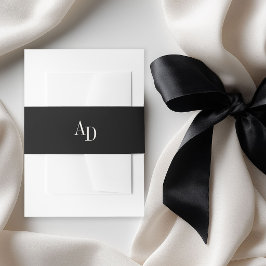 Monogram initials elegant black ivory wedding 招待状ベリーバンド