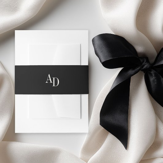 Monogram initials elegant black ivory wedding 招待状ベリーバンド