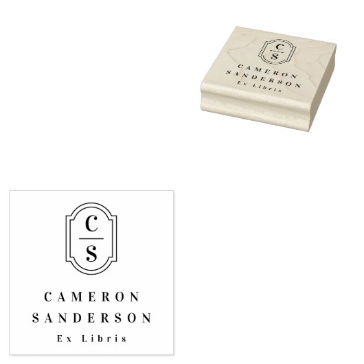 Monogram initials elegant border Ex Libris book ラバースタンプ (押印)