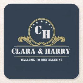 Monogram Initials elegant calligraphic minimalist  スクエアペーパーコースター