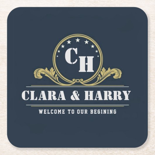 Monogram Initials elegant calligraphic minimalist  スクエアペーパーコースター (正面)