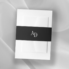 Monogram initials elegant white black wedding 招待状ベリーバンド