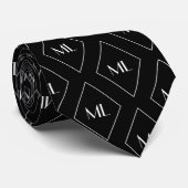 Monogram Initials Geometric Pattern Black ネクタイ (ロール)