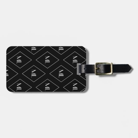 Monogram Initials Geometric Pattern Black ラゲッジタグ (正面横)