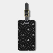 Monogram Initials Geometric Pattern Black ラゲッジタグ (正面縦)