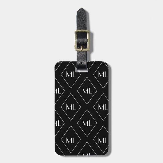 Monogram Initials Geometric Pattern Black ラゲッジタグ (正面縦)