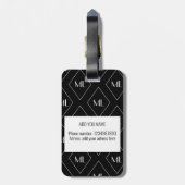 Monogram Initials Geometric Pattern Black ラゲッジタグ (裏面縦)