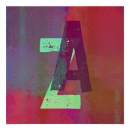 Monogram Initials Grunge Funky Purple Green Art ポスター