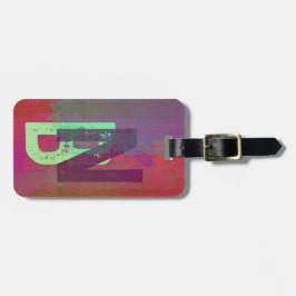 Monogram Initials Grunge Funky Purple Green Art ラゲッジタグ