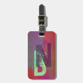 Monogram Initials Grunge Funky Purple Green Art ラゲッジタグ (正面縦)