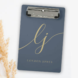 Monogram Initials Professional Gold Script Navy ミニクリップボード