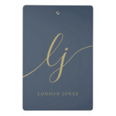 Monogram Initials Professional Gold Script Navy ミニクリップボード (裏面)
