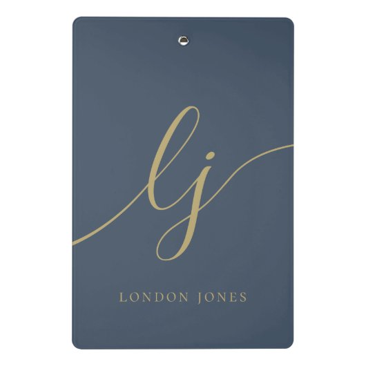 Monogram Initials Professional Gold Script Navy ミニクリップボード (裏面)