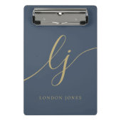 Monogram Initials Professional Gold Script Navy ミニクリップボード (正面)