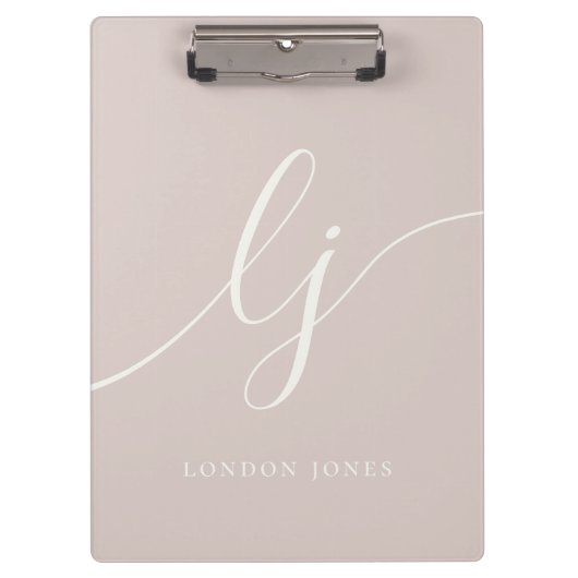 Monogram Initials Professional Rose Ivory Script クリップボード (正面)