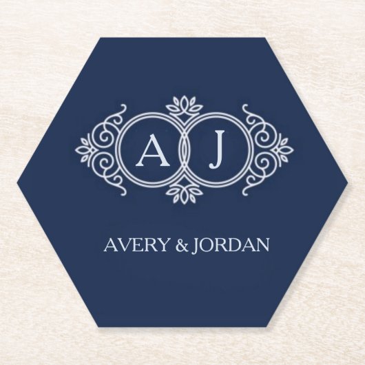 Monogram initials wedding  frame minimal design  ペーパーコースター (正面)