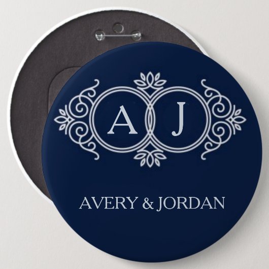 Monogram initials wedding  frame minimal design  缶バッジ (正面&裏面)