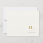 Monogram Ivory Gold Simple Monogrammed Notecard ノートカード (正面)