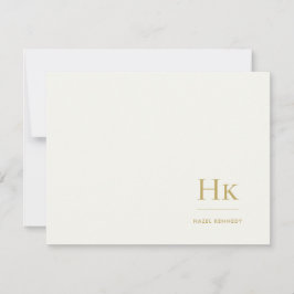 Monogram Ivory Gold Simple Monogrammed Notecard ノートカード