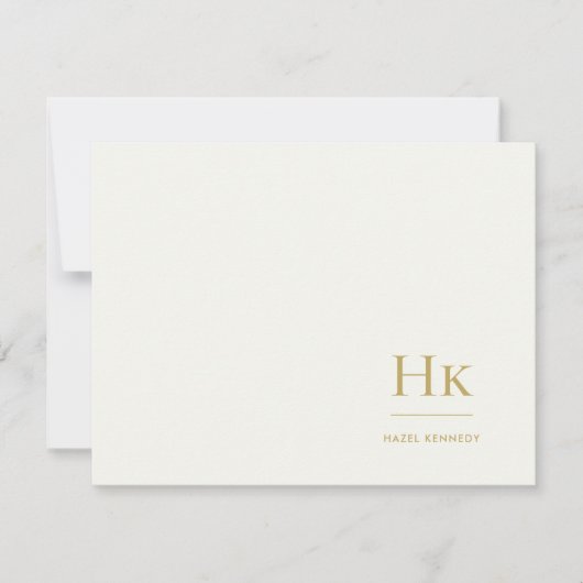 Monogram Ivory Gold Simple Monogrammed Notecard ノートカード (正面)
