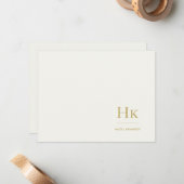 Monogram Ivory Gold Simple Monogrammed Notecard ノートカード (正面/裏面インサイチュ)