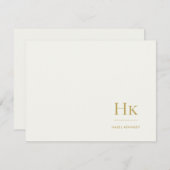 Monogram Ivory Gold Simple Monogrammed Notecard ノートカード (正面/裏面)