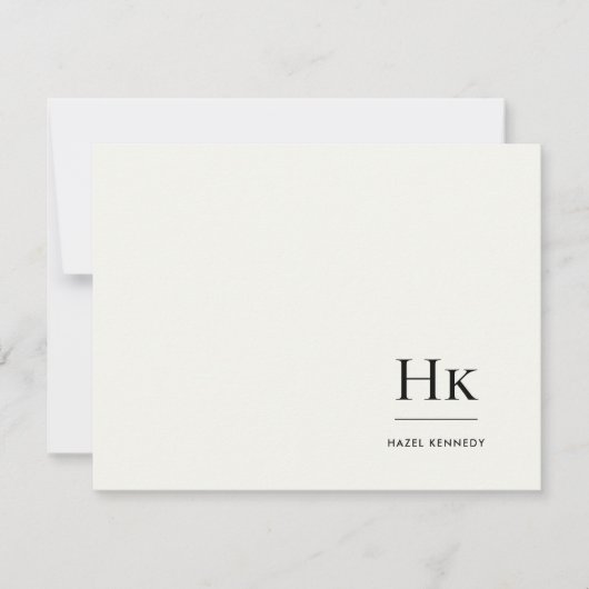 Monogram Ivory Simple Monogrammed Social Notecard ノートカード (正面)