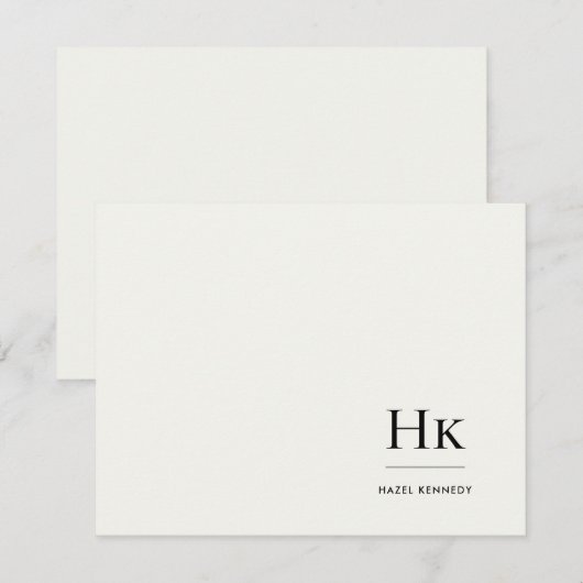 Monogram Ivory Simple Monogrammed Social Notecard ノートカード (正面/裏面)