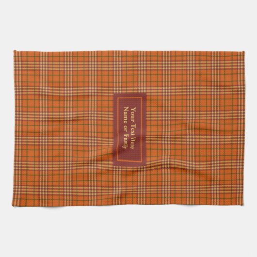 Monogram Kitchen Towel Rustic Autumn Plaid Design キッチンタオル (横)