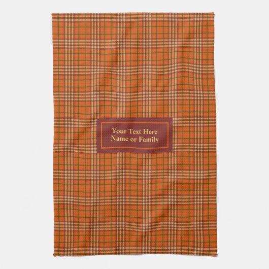 Monogram Kitchen Towel Rustic Autumn Plaid Design キッチンタオル (縦)