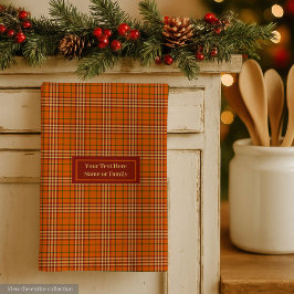 Monogram Kitchen Towel Rustic Autumn Plaid Design キッチンタオル
