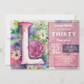 Monogram L Colorful Watercolor Flowers Birthday  招待状 (正面)