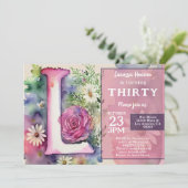 Monogram L Colorful Watercolor Flowers Birthday  招待状 (スタンド正面)