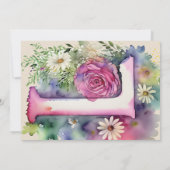 Monogram L Colorful Watercolor Flowers Birthday  招待状 (裏面)