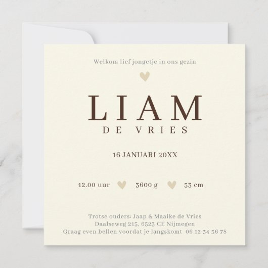 Monogram L Neutraal Beer Bosdier Geboorte カード (裏面)