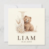 Monogram L Neutraal Beer Bosdier Geboorte カード (正面)