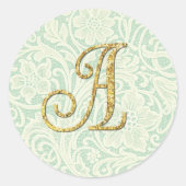 Monogram Lace Envelope Seal Gold Blue ラウンドシール (正面)