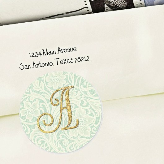 Monogram Lace Envelope Seal Gold Blue ラウンドシール