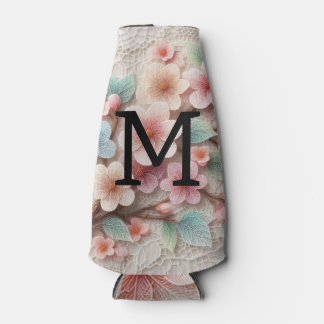 Monogram lace floral pink pastel cherry blossom  ボトルクーラー