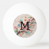 Monogram lace floral pink pastel cherry blossom  卓球ボール (正面)