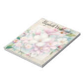 Monogram lace floral pink purple magnolia flower ノートパッド (回転)